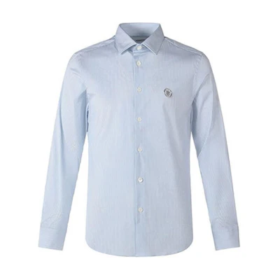 Burberry Striped Point-Collar Long-Sleeve Shirt Light Blue 80427731