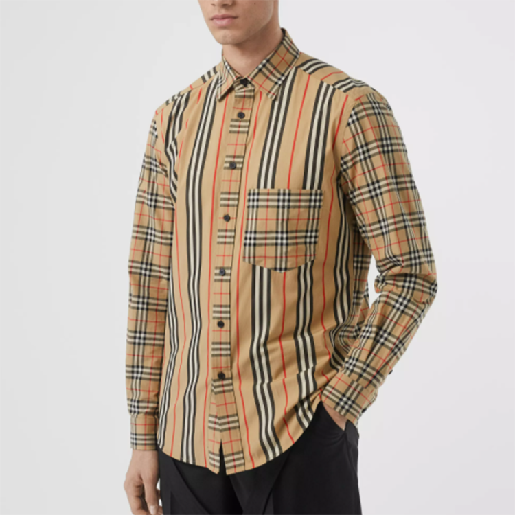 Burberry Striped Print Point Collar Long Sleeve Shirt Archive Beige 80106401 圖 4