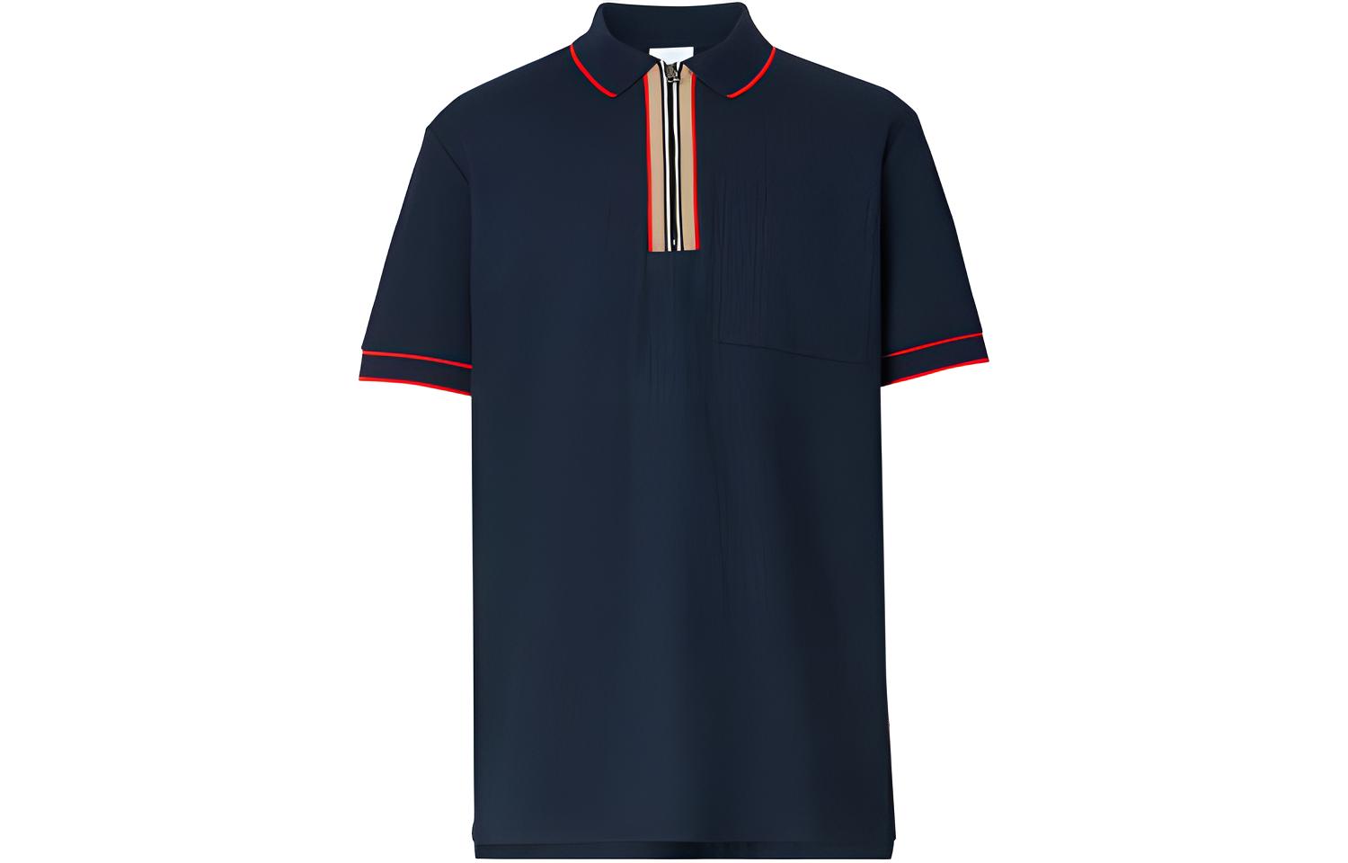 Burberry Striped Straight Cut Short Sleeve Polo Shirt Navy Blue 80340741
