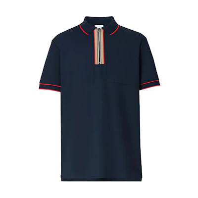 Burberry Striped Straight Cut Short Sleeve Polo Shirt Navy Blue 80340741