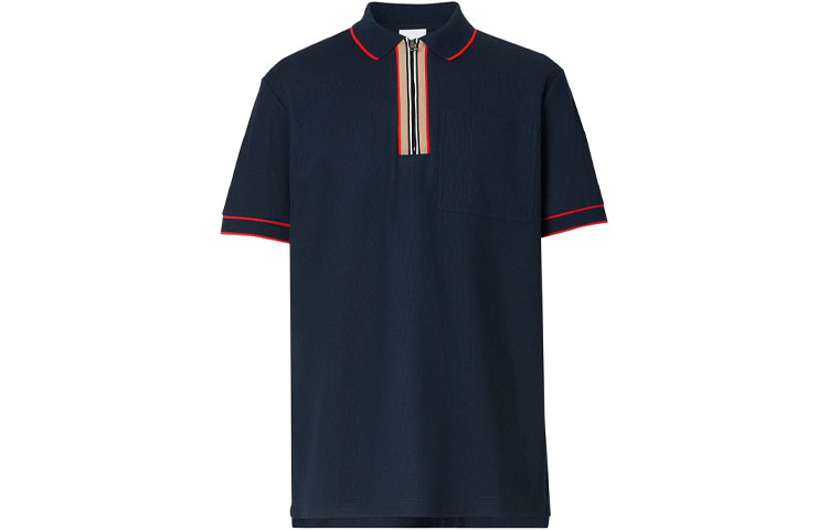 Burberry Striped Straight Cut Short Sleeve Polo Shirt Navy Blue 80340741 圖 2