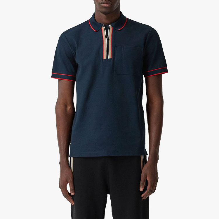 Burberry Striped Straight Cut Short Sleeve Polo Shirt Navy Blue 80340741 圖 3