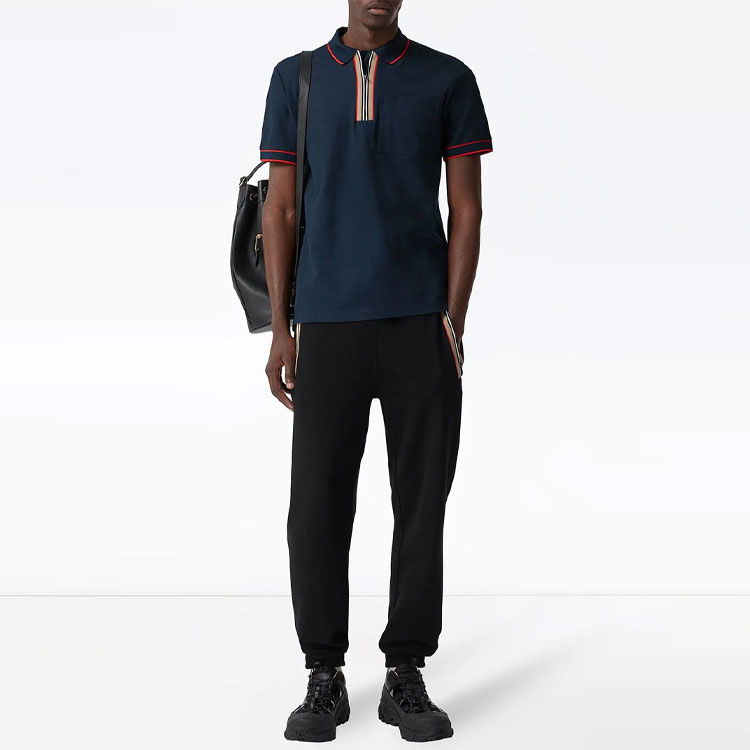 Burberry Striped Straight Cut Short Sleeve Polo Shirt Navy Blue 80340741 圖 5