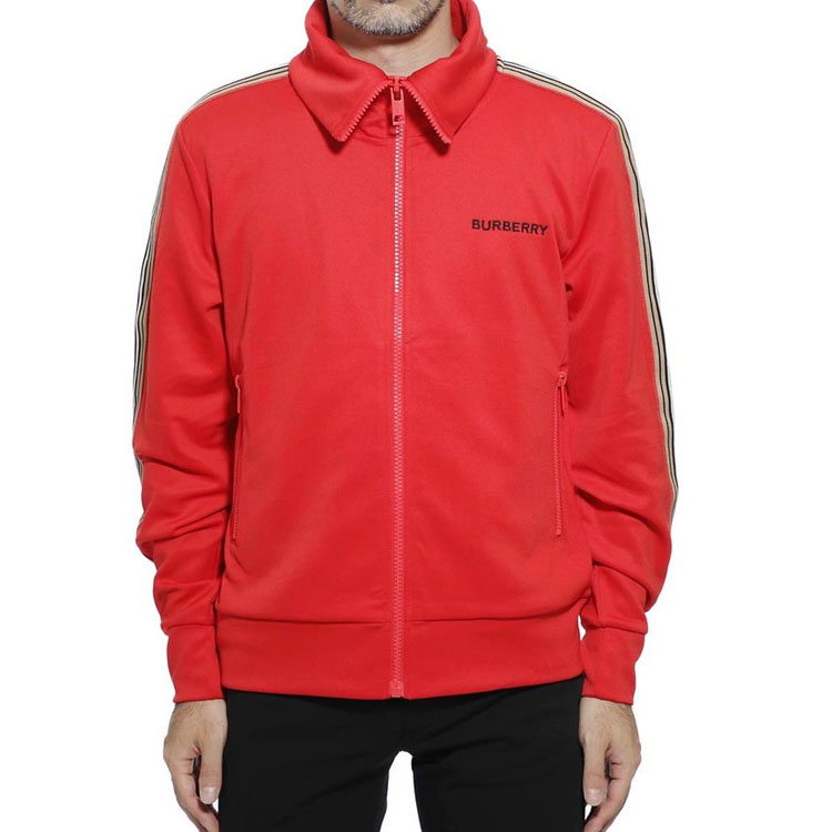 Shop 버버리 남성용 스트라이프 집업 칼라 재킷 - 레드 80092411