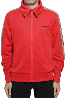 버버리 남성용 스트라이프 집업 칼라 재킷 - 레드 80092411 Shop 버버리 남성용 스트라이프 집업 칼라 재킷 - 레드 80092411