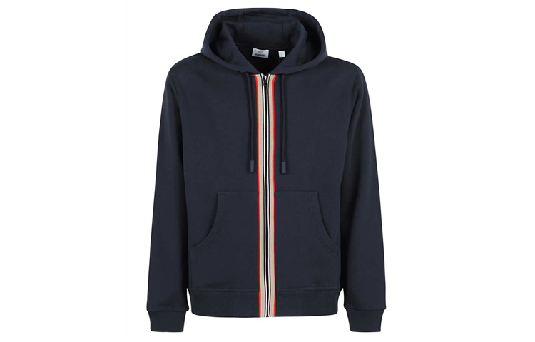 Burberry Striped Zip Drawstring Hoodie for Men Deep Blue 80358811