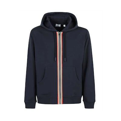 Burberry Striped Zip Drawstring Hoodie for Men Deep Blue 80358811