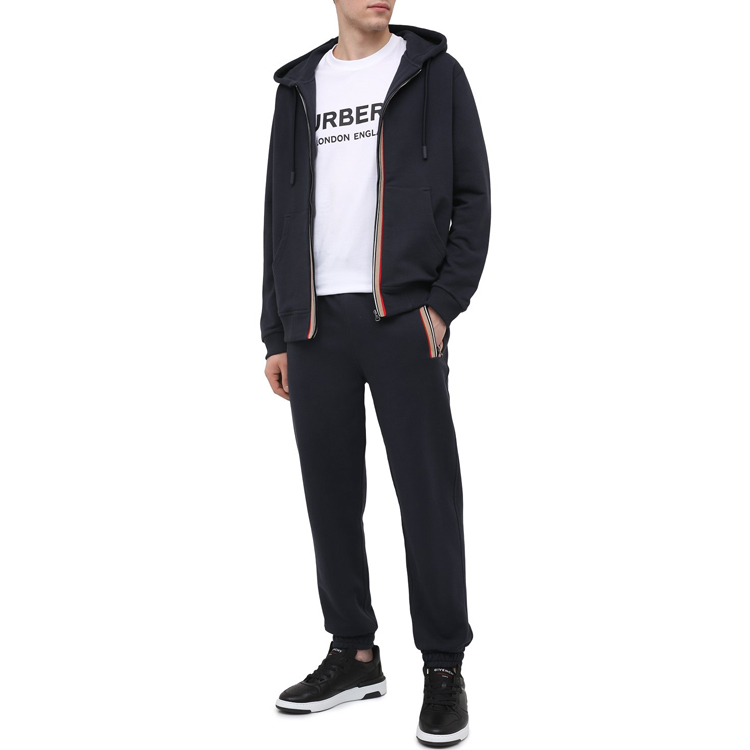 Shop Burberry Baju Hujung Zip Bergaris Lelaki - Biru Gelap 80358811