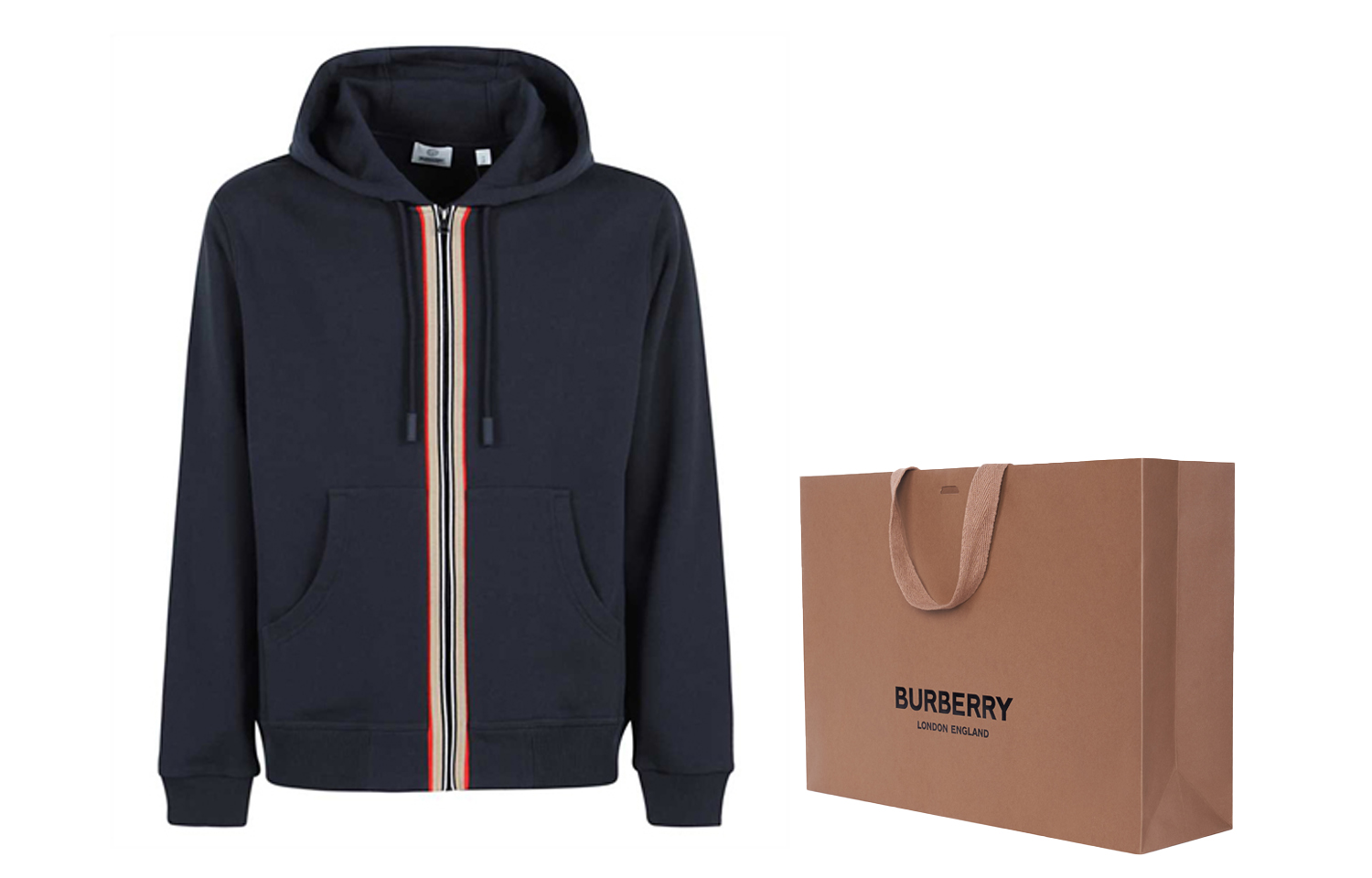 Cheap Burberry Baju Hujung Zip Bergaris Lelaki - Biru Gelap 80358811