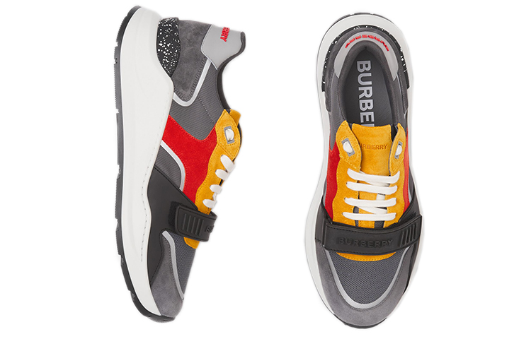 Burberry Suede and Mesh Sneaker 'Grey Red Yellow' 圖 4