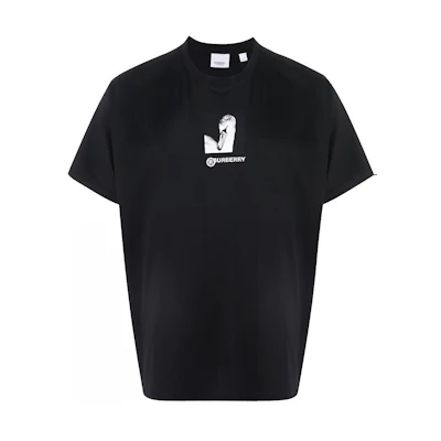 Burberry Swan Logo Print Cotton Relaxed T-Shirt Unisex Black 45638051
