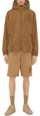 Burberry Tan Logo Print Hooded Jacket for Men. 80697421 Lookbook Burberry Tan Logo Print Hooded Jacket for Men. 80697421