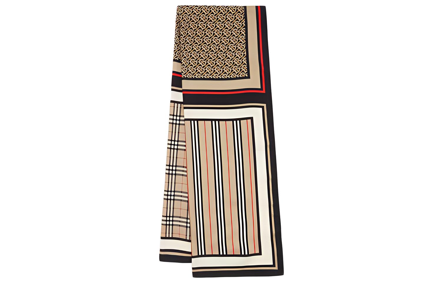 Burberry TB Logo Classic Check Silk Scarf Unisex in Beige 80119511