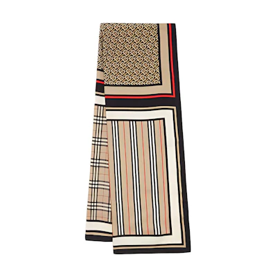 Burberry TB Logo Classic Check Silk Scarf Unisex in Beige 80119511
