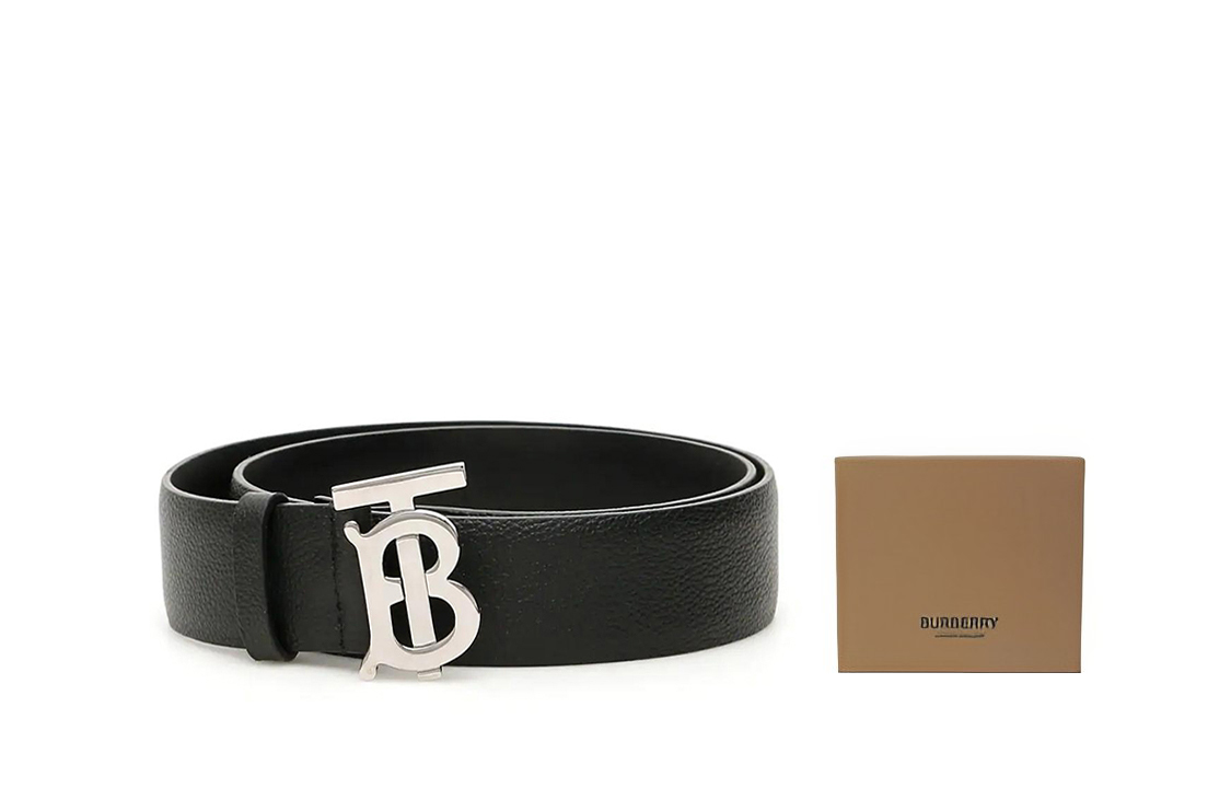 Burberry TB Logo Leather Belt Black for Men - 35cm Wide 80155991