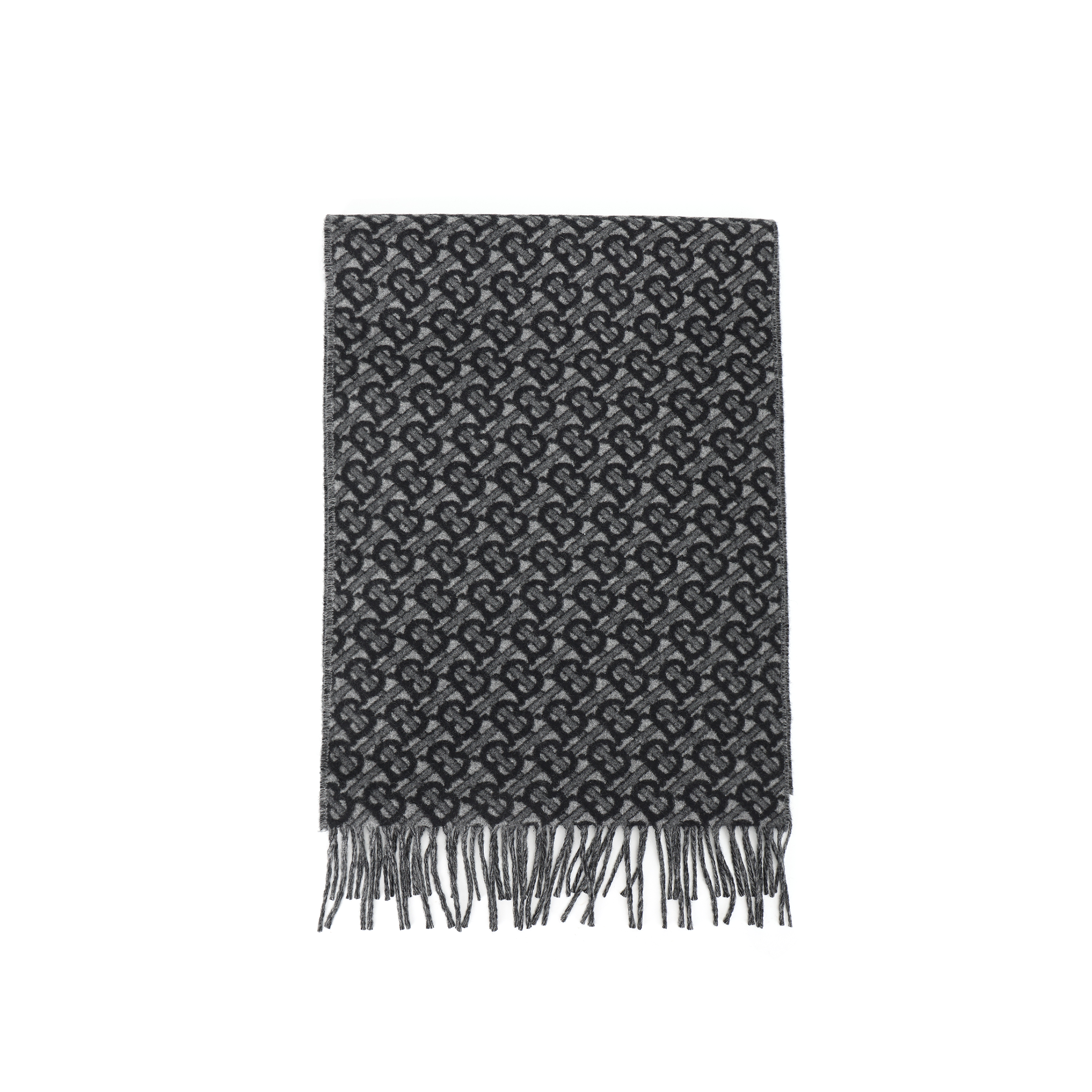 Burberry TB Monogram Cashmere Fringe Scarf Graphite 80374081
