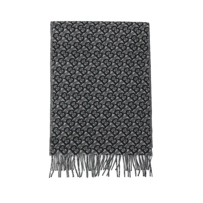 Burberry TB Monogram Cashmere Fringe Scarf Graphite 80374081