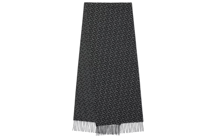 Burberry TB Monogram Cashmere Fringe Scarf Graphite 80374081 圖 2