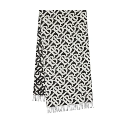 Burberry TB Monogram Pattern Cashmere Scarf Unisex Black 80339881