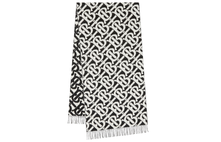 Burberry TB Monogram Pattern Cashmere Scarf Unisex Black 80339881 圖 2