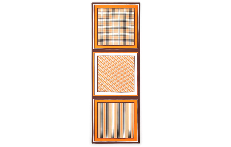 Burberry TB Monogram Print Silk Wool Check Scarf Orange 80265421 圖 3