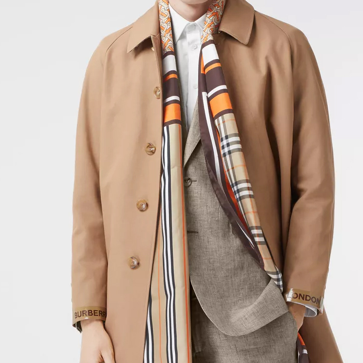 Burberry TB Monogram Print Silk Wool Check Scarf Orange 80265421 圖 4