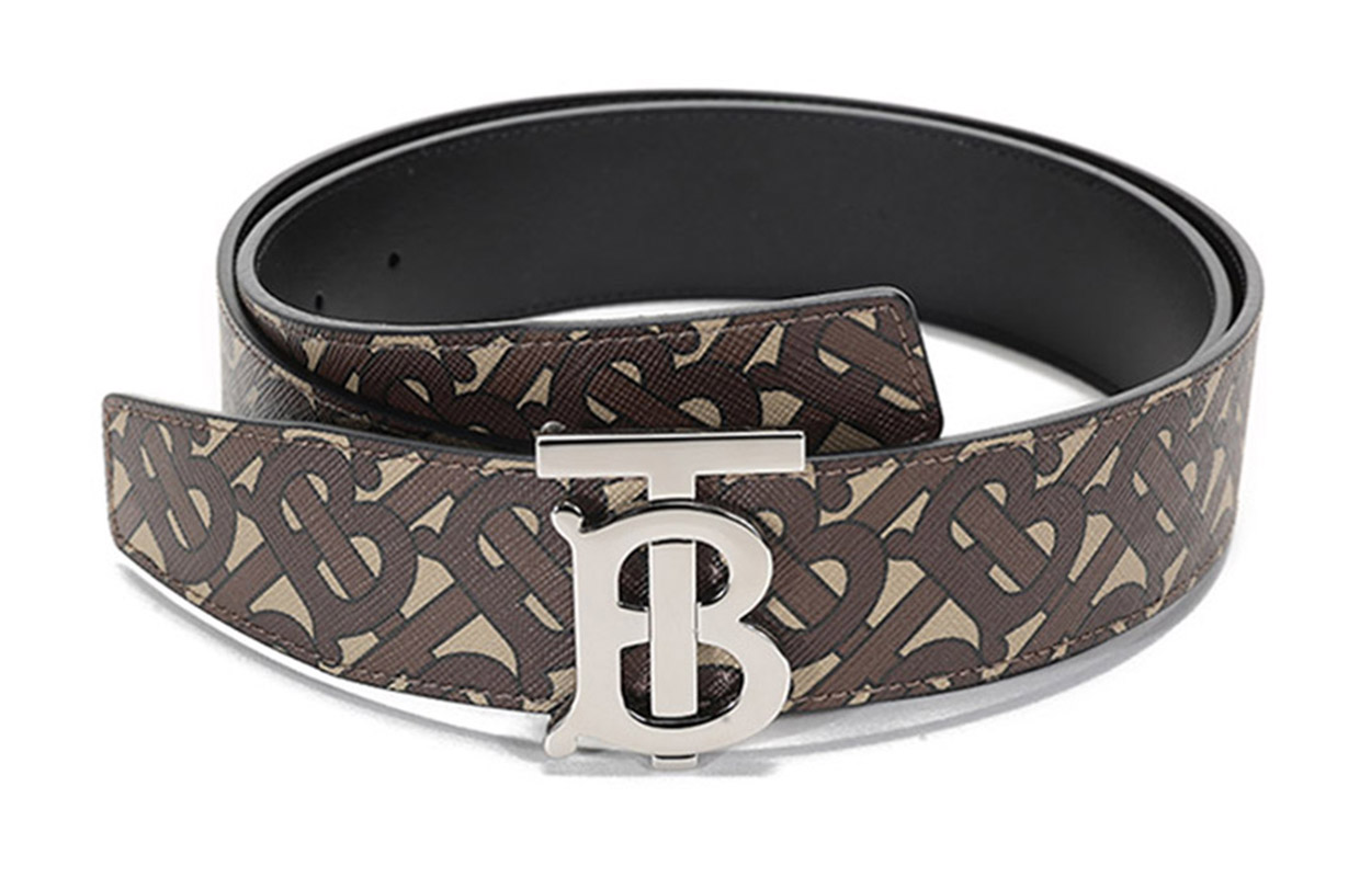Burberry TB Monogram Reversible Buckle Belt Black/Marl Brown 4cm Fashion. 80410731
