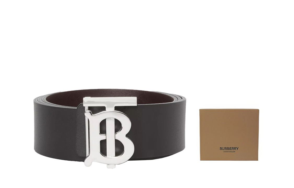 Burberry TB Monogram Reversible Leather Belt Black/Tan 4cm Mens 80098121 圖 2
