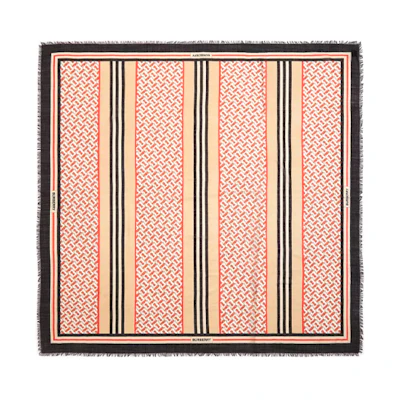 Burberry TB Monogram Wool Silk Scarf Orange 80180381