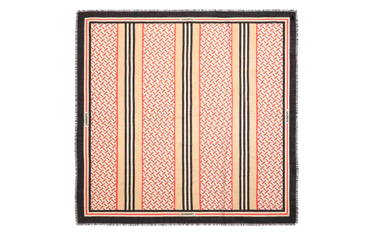 Burberry TB Monogram Wool Silk Scarf Orange 80180381 圖 2