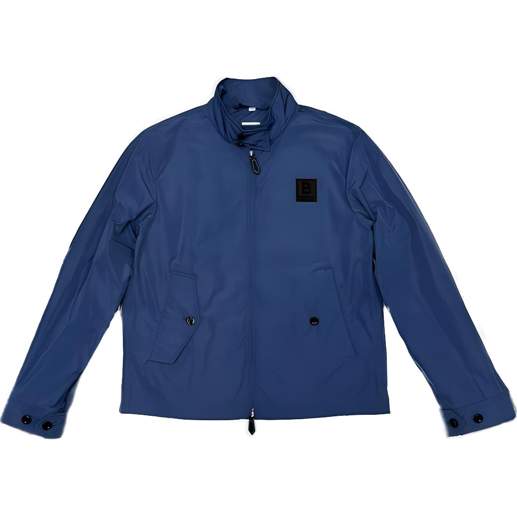 Burberry Teal Zip-Up Jacket with Logo Patch and Stand Collar 80664831