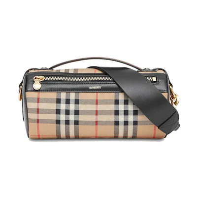 Burberry The Vintage Check and Leather Barrel Bag Archive Beige/Black