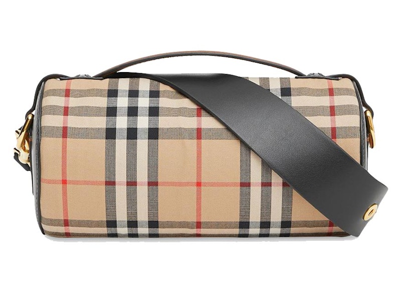 Burberry The Vintage Check and Leather Barrel Bag Archive Beige/Black 圖 2