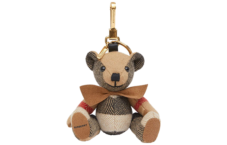 Order Burberry Thomas Bear Gantungan Kunci Kulit dengan Bow Tie, Unisex, Light Camel 8027167-1