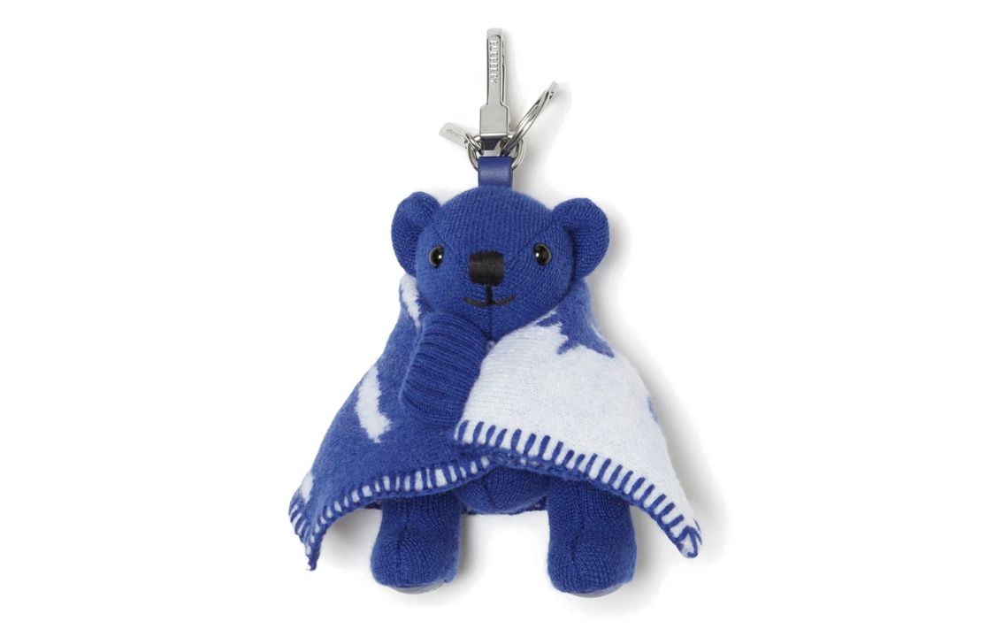 Burberry Thomas Teddy Bear Keychain Wool Leather Unisex Blue Accessory. 80787601