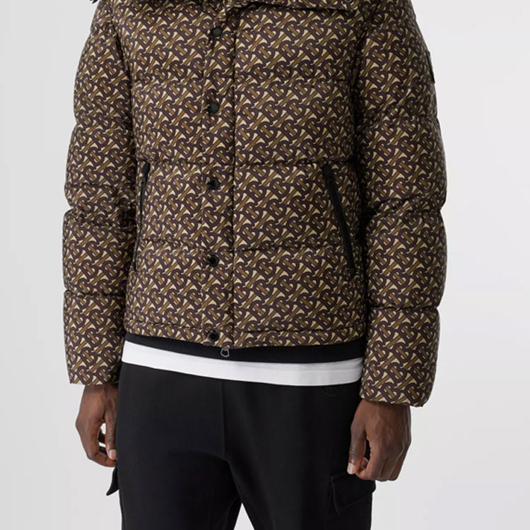 Sizing Burberry 棕色字母印花可拆袖羽絨外套 80211851