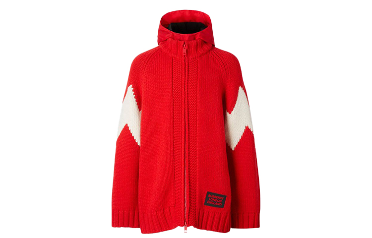 Burberry Two-Tone Wool Blend Hoodie Jacket with Detachable Hood - Red 80235701