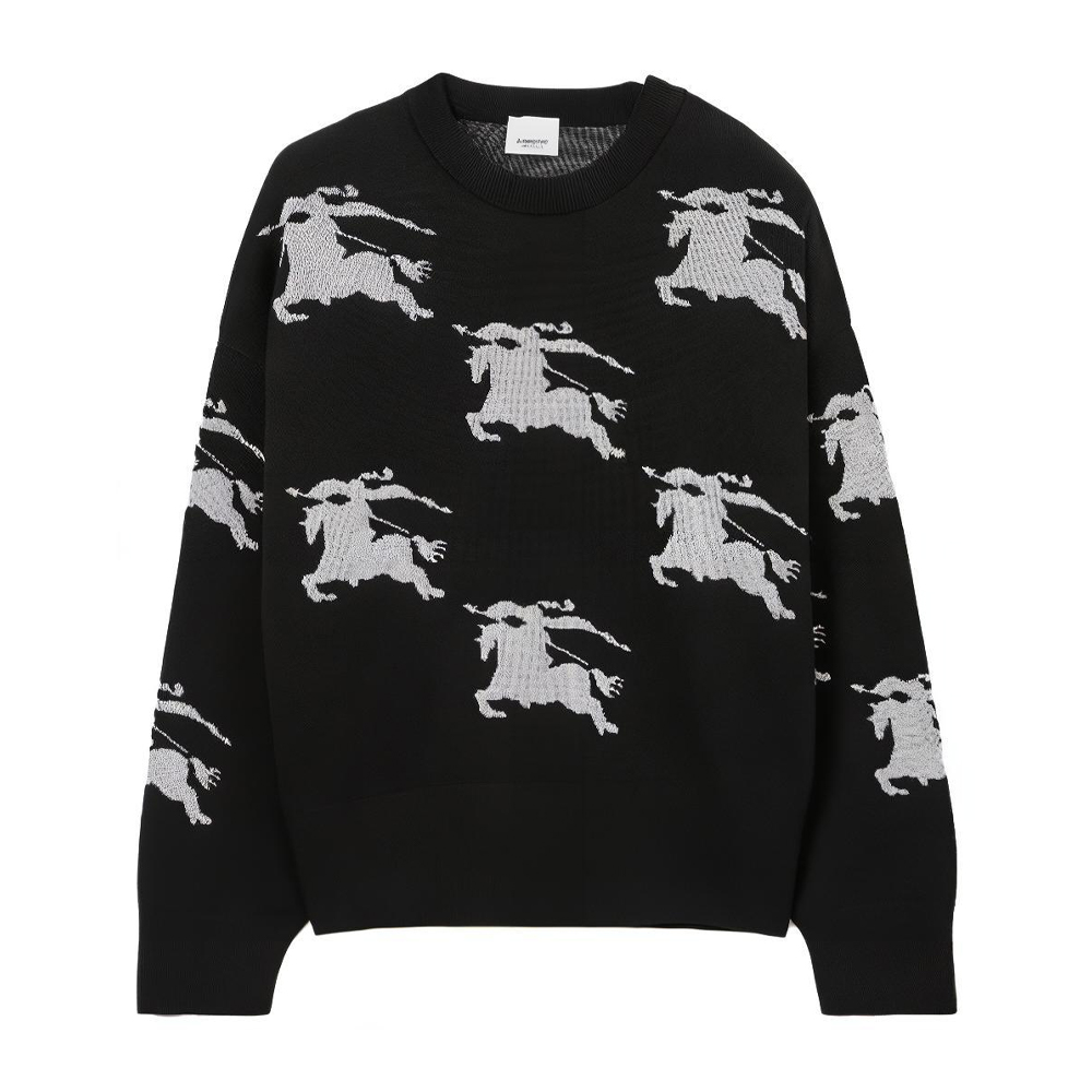 Burberry Unisex Black Embroidered Crewneck Loose Fit Sweater 8070329A6590