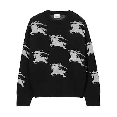 Burberry Unisex Black Embroidered Crewneck Loose Fit Sweater 8070329A6590