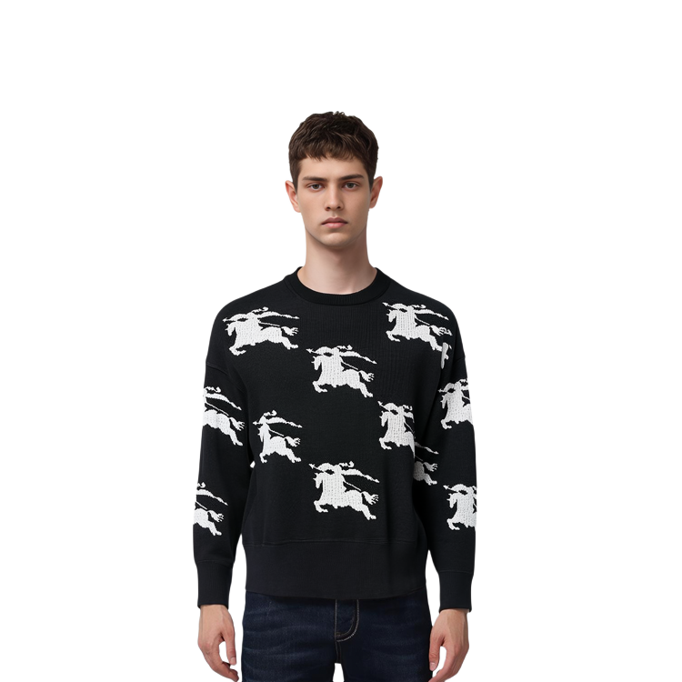 Burberry Unisex Black Embroidered Crewneck Loose Fit Sweater 8070329A6590 圖 3