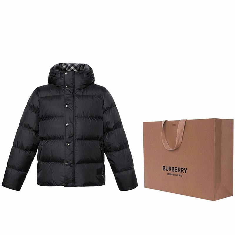 Shop バーバリー ユニセックス 黒 フード付き ジップアップ パファージャケット 長袖 80910921