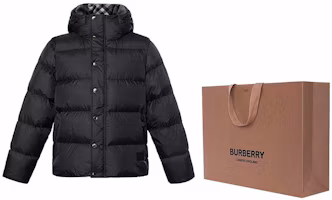 Shop Burberry Jaket Puffer Zip-Up Hitam Unisex Lengan Panjang dengan Hood 80910921