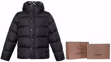 Details for Burberry Jaket Puffer Zip-Up Hitam Unisex Lengan Panjang dengan Hood 80910921