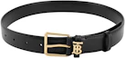 Lookbook 博柏利男女款黑色真皮腰带,简约时尚针扣设计,宽3厘米。 80556011