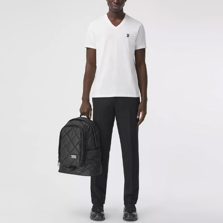 Purchase Burberry Unisex White V-Neck Tee with Solid Logo Embroidery 8017258-A1464