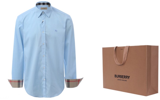 Burberry Baju Kemeja Kapas Lengan Panjang Warna Biru Muda Klasik Versatil 39911601 1
