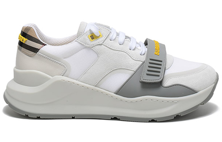 Order 巴宝莉复古格纹绒面拼接皮革运动鞋 白/灰/黄 80372581