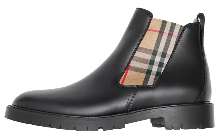 Burberry Vintage Check-Trimmed Leather Chelsea Boots 'Black' 80256941