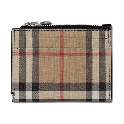Burberry Vintage Check and Leather Zip Card Case 6 Slot Black