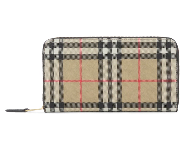 Burberry Vintage Check and Leather Ziparound (12 Card Slot) Wallet Archive Beige/Black